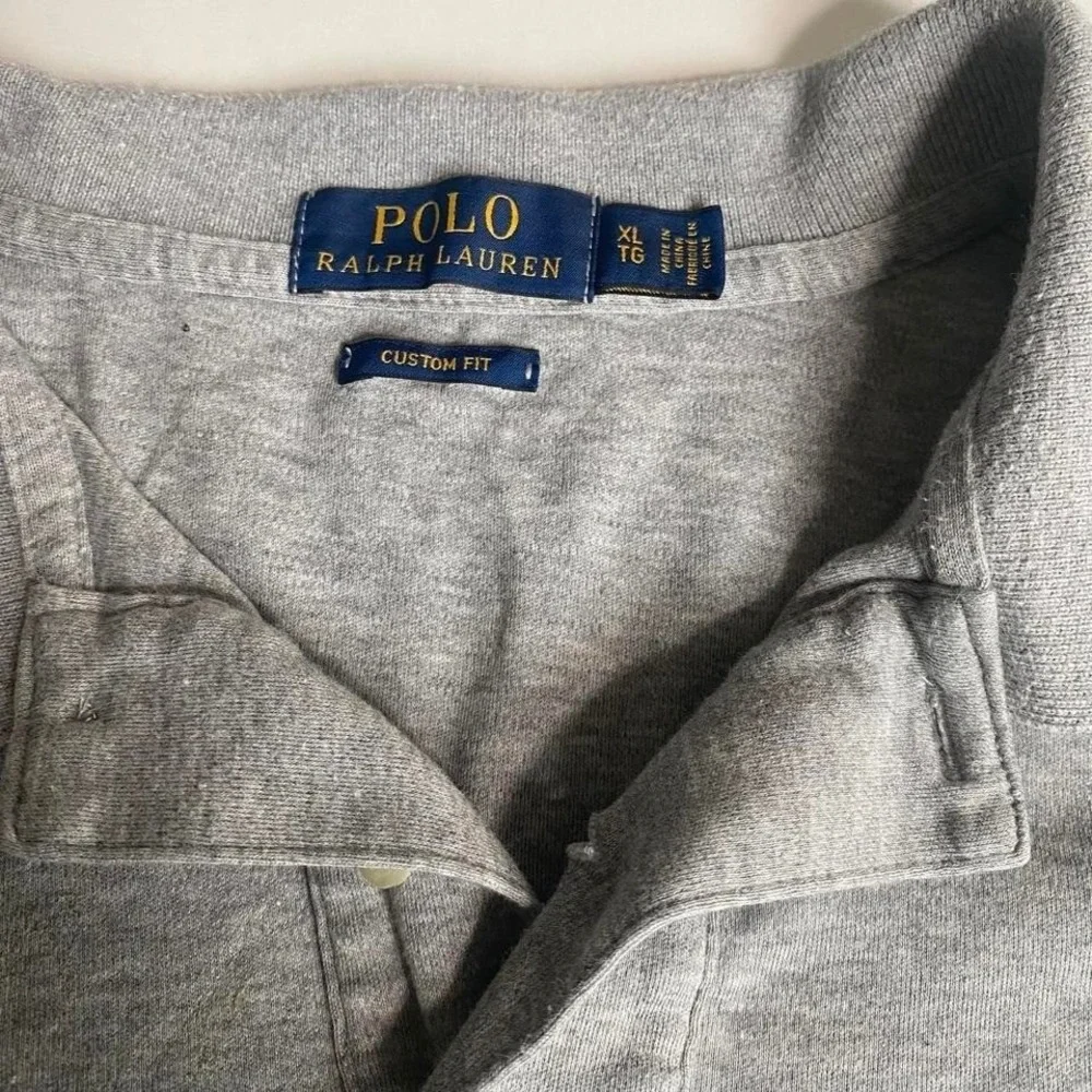 Polo Ralph Lauren Men's XL Gray Custom Fit Short‎ Sleeve Polo Shirt Blue Pony